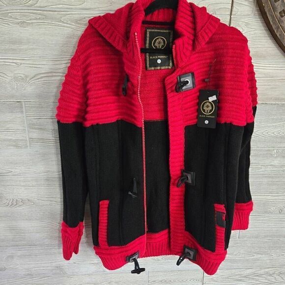 Black Pharaoh Wool Blend Sweater Cardigan Mens XXL NWT Red Black - Picture 9 of 11